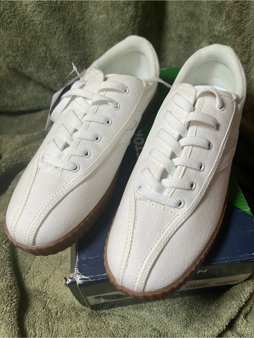 Tretorn White Canvas Sneakers with Brown Gum Sole